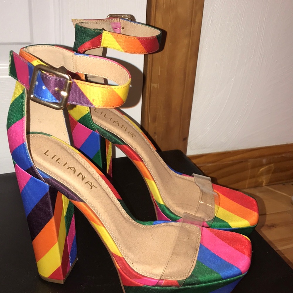 Rainbow open toe heels